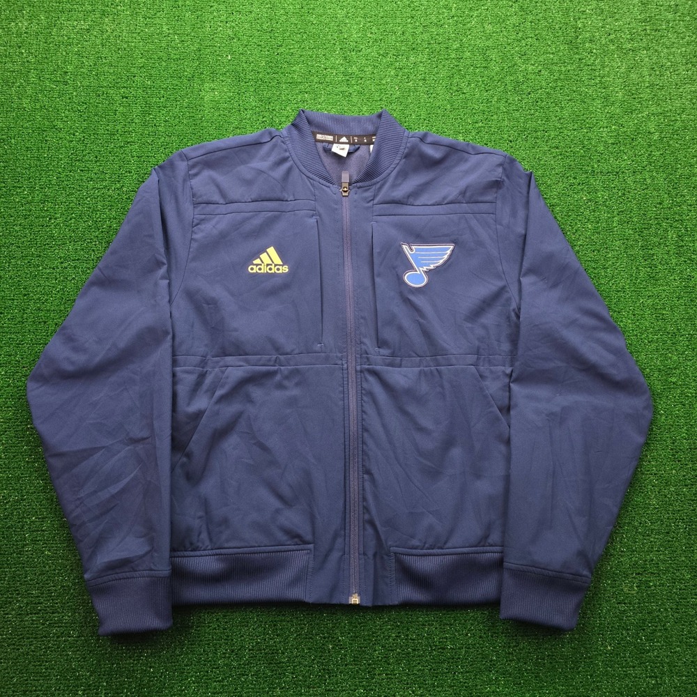 St Louis Blue Adidas Bomber Jacket Mens Medium Navy Blue Under The Lights NHL